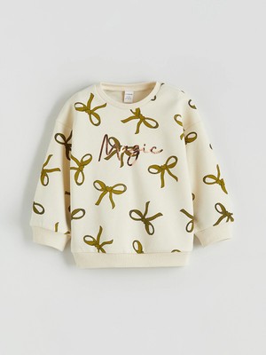 Lc Waikiki Yeni Sezon Bisiklet Yaka Fiyonk Desenli Kız Çocuk Sweatshirt