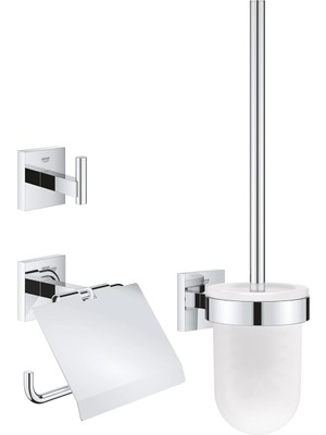 Grohe Start Cube Quickfix Üçlü Tuvalet Aksesuar Seti, Tuvalet Kağıtlığı, Tuvalet Fırçası, Bornoz Ask