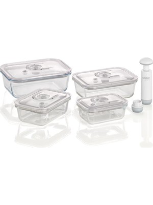 Caso 1197 Vacuboxx E-Set Vakum Kabı, 4 Adet, Vakumlu El Pompası ve Adaptör Dahil, Bpa Içermez