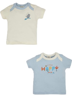 Defacto Erkek Bebek Yeni Doğan Zarf Yaka 2'li Kısa Kollu Çıtçıtlı Body, Mavi, 6-9 M