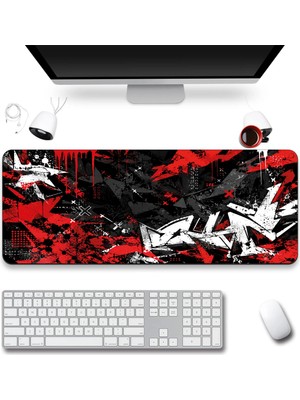 Sonictouch Klavye Mousepad 40X90CM Dikişsiz Pürüzsüz Sıvı Geçirmez Kaymaz Taban Kızıl Kaos