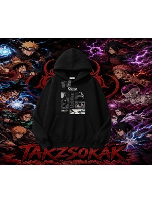 Tarzsokak Obito Uchiha Naruto Anime Karakteri Oversize Unisex Kapşonlu Sweatshirt Beyaz
