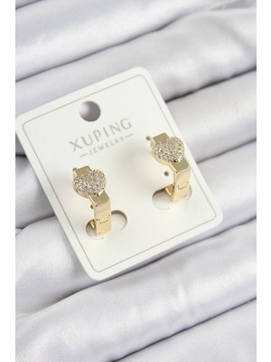 Xuping Zirkon Taşlı Kalp Model Gold Renk Kadın Küpe