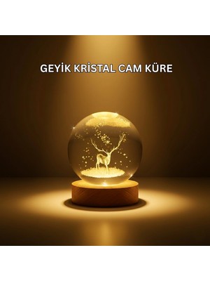 Hace Bazaar USB Bağlantılı Geyik Temalı Kristal Küre Premium Masa Gece Lambası