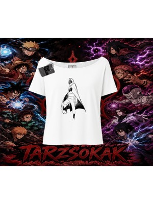 Tarzsokak Itachi Uchiha Naruto Anime Karakteri Kadın Kayık Yaka Tişört Beyaz