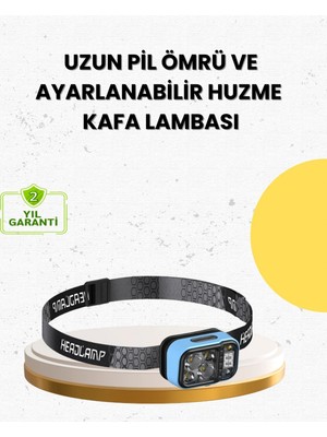 Hace Bazaar Üç Renkli LED Kafa Feneri 53 Mod Güç Göstergeli Type C Şarjlı