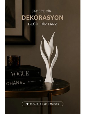 İBERİALHOME Mini Lale Dekoratif Obje Biblo | Minimal Lale Heykeli | Modern Masa Üstü Dekoru | Küçük Dekoratif Biblo | Salon Ofis Raf Dekorasyonu Beyaz
