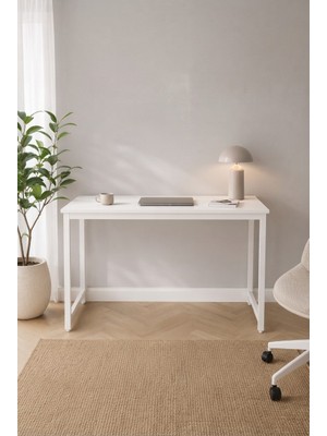Beyaz Çalışma Masası Minimal Bilgisayar Masası Ofis ve Ev Için Modern Masa