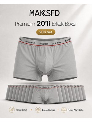 MAKSFD 20'li Erkek Boxer Seti %95 Pamuk %5 Elastan Pamuklu Esnek Rahat Boxer İç Giyim Damat Bohçası Çeyiz Seti