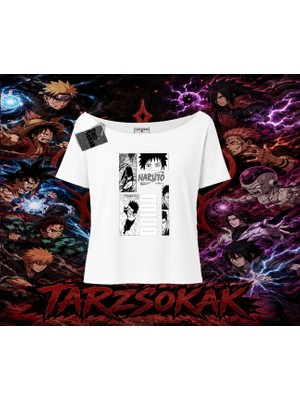 Tarzsokak Obito Uchiha Naruto Anime Karakteri Kadın Kayık Yaka Tişört Beyaz