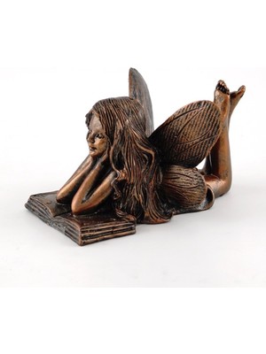 Top Collection 4386 Minyatür Bahçe ve Teraryum Peri Okuma Heykeli, Küçük, Bronz