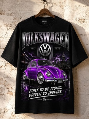 Carismatisort Volkswagen Klasik Mor Araba Bay Bayan Unisex Kadın Erkek Tişört Tshirt