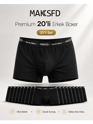 MAKSFD 20'li Erkek Boxer Seti %95 Pamuk %5 Elastan Pamuklu Esnek Rahat Boxer İç Giyim Damat Bohçası Çeyiz Seti