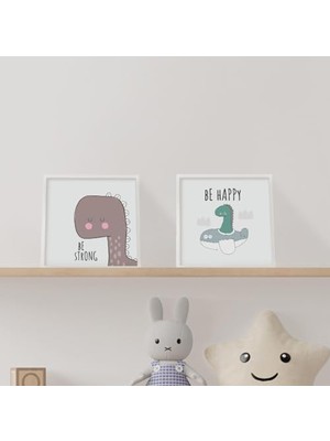 Bebek Odasına Özel Minimal Dinozor Tasarımlı Çerçeve 20 x 20 cm