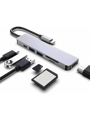 Hb-02 7in1 HDMI USB C Type C Hafıza Kartı Micro Kart Okuyucu Hub 4K A Kalite Metal