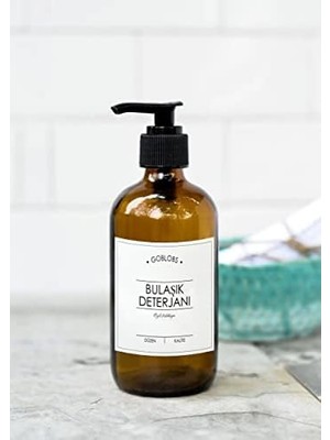500ML Amber Kahverengi Cam Şişe Bulaşık Deterjanı Beyaz Etiketli (Kahverengi)