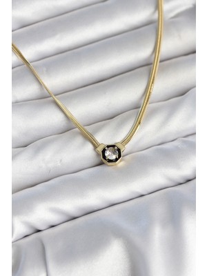 Clariss Ezme Yılan Zincir Model Zirkon Taşlı Vıp Seri Gold Renk Kadın Kolye