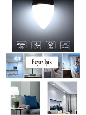 6W LED Mum Ampul Beyaz Işık 6500K 3 Adet - E14