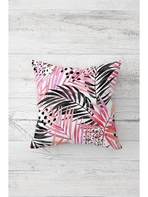 Zebra ve Tropikal Yaprak Desenli Gizli Fermuarlı Kırlent Kılıfı Koltuk Yastık Kılıfı TAKIM(4ADET), Pembe 45 x 45
