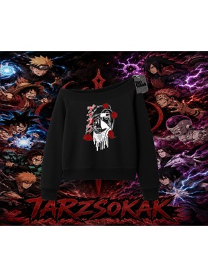 Tarzsokak Deidara Naruto Anime Karakteri Kadın Kayık Yaka Sweatshirt Beyaz