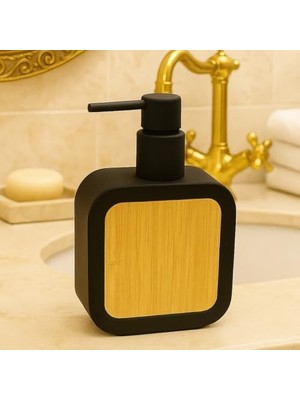Mat Antrasit Sabunluk | Ahşap Desenli Lüks, Ergonomik Tasarım, Ahşap Dispenser (Siyah)