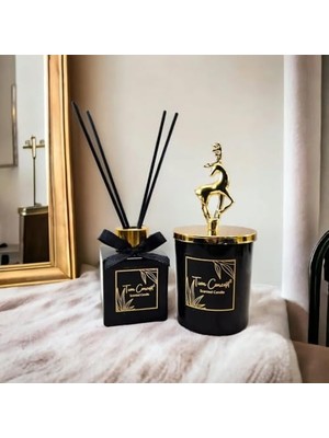 Vanilya Kokulu Geyik Tasarımlı Dekoratif Oda Kokusu Seti - 150G Kokulu Mum & 100ML Çubuklu Oda Kokusu (Set-9, Vanilya)