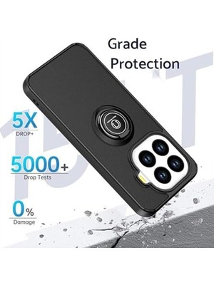 Psr Aksesuar Xiaomi Mi 15T Pro Uyumlu Kılıf – Mat Parmak Izi Yapmaz, Renkli Tuşlu, Yüzüklü Standlı Military Armor Kapak (Siyah, Xiaomi Mi 15T Pro)