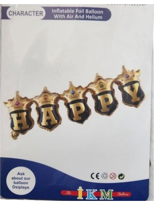 Taçlı Birleşik Happy Yazı 23X81 cm Folyo Balon