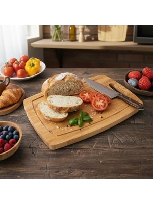 Antibakteriyel Bambu Kesme Tahtası (34X24 Cm) | Oluklu, Saplı Dikdörtgen Doğrama Tahtası | Hijyenik ve Bıçak Dostu Mutfak Tahtası