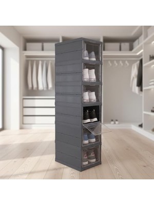 6 Katlı, Katlanabilir Ayakkabılık, Taşınabilir Çok Amaçlı, Geniş, Katlanabilir Dolap ve Raf, Katlanır Taşınabilir Premium Portatif Organizer Ayakkabılık (25,5cm x 34,5cm x 105,5CM) (Antrasit)