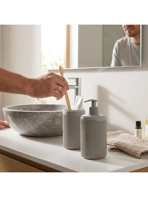 Ikili Sabunluk Seti - Modern Banyo ve Mutfak Tezgah Üstü Seti - Sıvı Sabunluk ve Losyon Şişesi - Paslanmaz Pompalı 2'li Set-Bej Renk-Modern Şık Tasarım