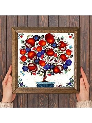 Nar Ağacı Taş Duvar Tablosu Ahşap Çerçeveli Duvar Dekoru Wall Art 25X25CM W1-03