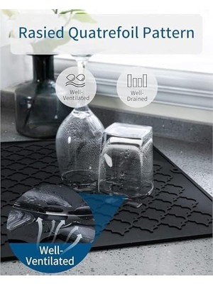 Aputue Bulaşık Yıkama Matı, 40X30 cm Silikon Mutfak Paspası, Kolay Temizlenen Bulaşık Kurutma Matı, Isıya Dayanıklı Sıcak Tencere Altlığı, Tezgah Veya Lavabo Için, Buzdolabı ve Çekmece Astarı (Siyah)