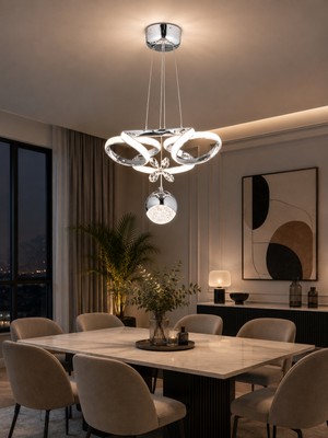 AVİZE Modern Krom LED Sarkıt Avize Halka Tasarımlı Şık Salon Yatak Odası Aydınlatma 3 Renk