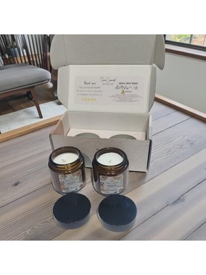 Kokulu Mum 2'li Set - Soya Mum Hediye Seti, Sandalağacı ve Okyanus Aromalı Amber Kavanoz Mumlar -%100 Doğal Soya Wax, Özel Tasarım Kutulu