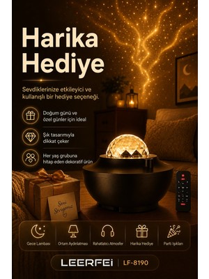 Semel Yıldız Efektli Projektör Gece Lambası Müzik Destekli Ambiyans ve Parti Işığı