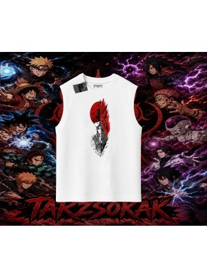 Tarzsokak Itachi Uchiha Naruto Anime Karakteri Oversize Unisex Kolsuz Tişört Beyaz