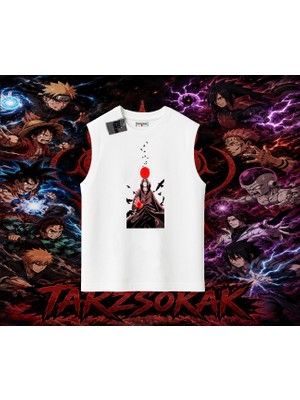 Tarzsokak Itachi Uchiha Naruto Anime Karakteri Oversize Unisex Kolsuz Tişört Beyaz
