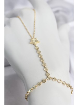 Gold Renk Pirinç Lazerli Yıldız Model Zirkon Taşlı Şahmeran