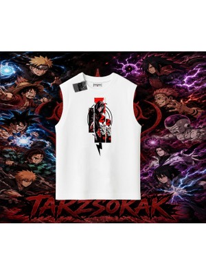 Tarzsokak Itachi Uchiha Naruto Anime Karakteri Oversize Unisex Kolsuz Tişört Beyaz