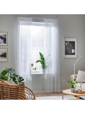 Ikea Hıldrun Tül Perde/2 Kanat , Beyaz, 145X300 Cm, Şeffaf Kumaş, Polyester