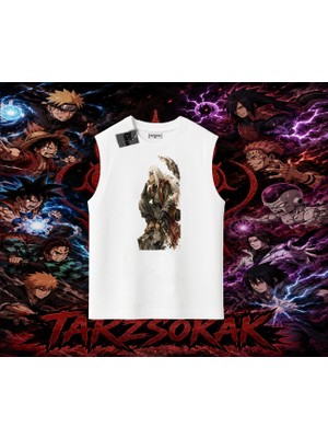Tarzsokak Jiraiya Naruto Anime Karakteri Oversize Unisex Kolsuz Tişört Beyaz
