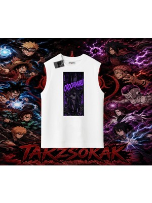 Tarzsokak Orochimaru Naruto Anime Karakter Oversize Unisex Kolsuz Tişört Beyaz