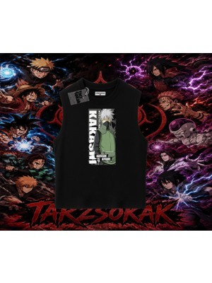 Tarzsokak Kakashi Hatake Naruto Anime Karakteri Oversize Unisex Kolsuz Tişört Beyaz