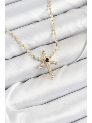 Esranın Dünyası Tegan Pirinç Zirkon Taşlı Kutup Yıldızı Model Ezme Zincir Gold Renk Kadın Kolye TG27BKO10390