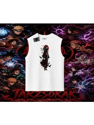 Tarzsokak Itachi Uchiha Naruto Anime Karakteri Oversize Unisex Kolsuz Tişört Beyaz