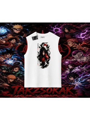 Tarzsokak Madara Uchiha Naruto Anime Karakteri Oversize Unisex Kolsuz Tişört Beyaz