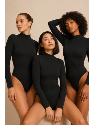 Loule Kadın %95 Pamuklu Yarım Balıkçı Yaka Uzun Kollu Esnek 3 Adet Basic Body Atlet