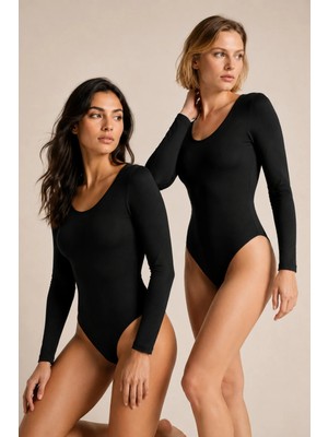 Loule Kadın %95 Pamuklu Uzun Kollu Bisiklet Yaka Esnek 2 Adet Basic Body Atlet