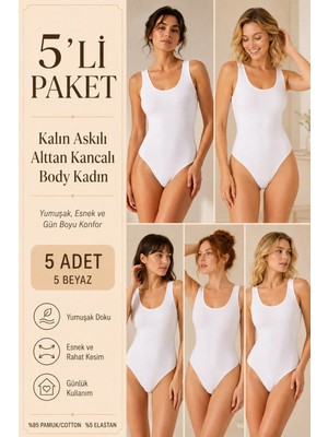 Loule Kadın %95 Pamuklu Alttan Kancalı Kalın Askılı 5 Adet Basic Body Atlet – Esnek & Rahat Günlük Kullanım
